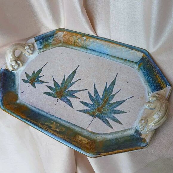 Randy Pearsall Handmade Stoneware Art Pottery Leaf Serving Platter - Picture 4 of 9